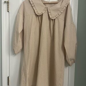 Plaid Beige Dress with Ruffled Collar